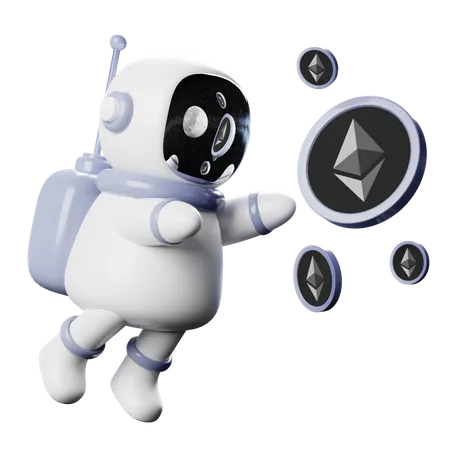 Astronaute Spaceman avec Ethereum  3D Illustration