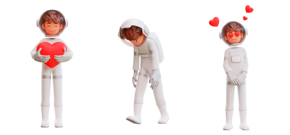 Astronaute avec amour  3D Illustration