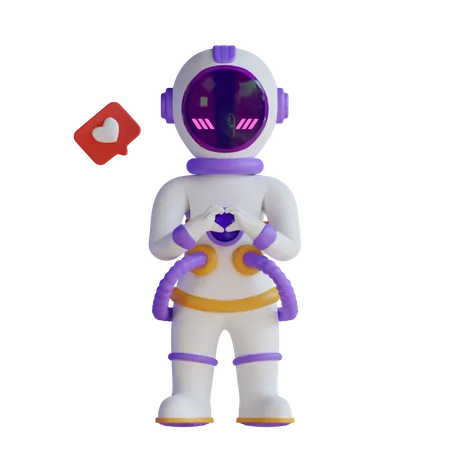 Astronaute avec main de signe d'amour  3D Illustration