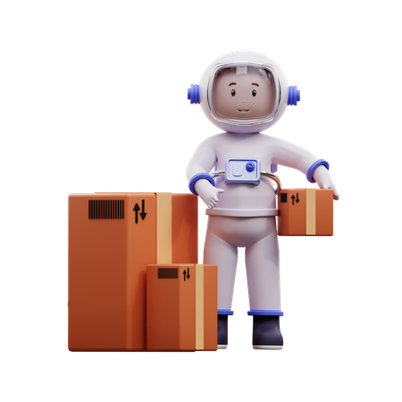 Astronaute avec boîte  3D Illustration