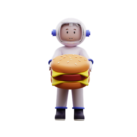 Astronaute avec hamburger  3D Illustration