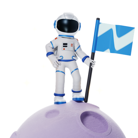 Astronaute avec des drapeaux sur la lune  3D Illustration