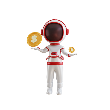 Astronaute avec des pièces d'un dollar  3D Illustration