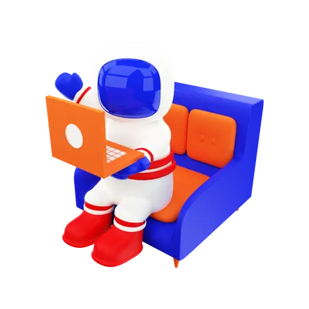 Astronaute avec ordinateur portable  3D Illustration