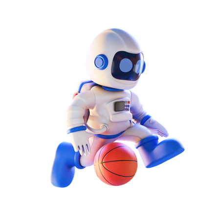 Astronaute avec un ballon de basket  3D Illustration