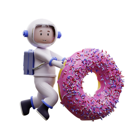 Astronaute avec un beignet  3D Illustration