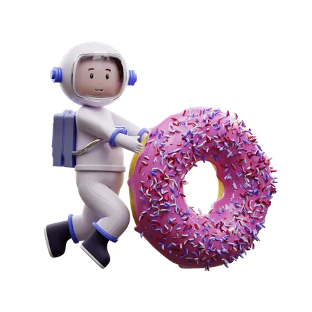 Astronaute avec un beignet  3D Illustration