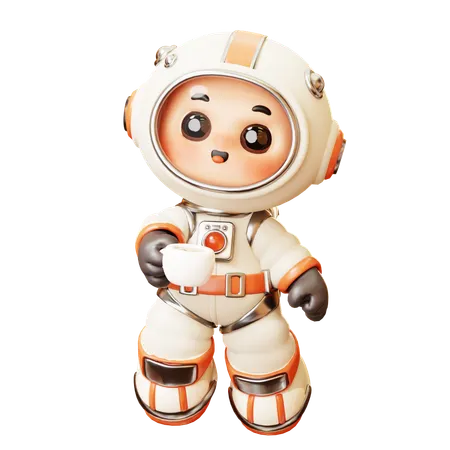 Astronaute buvant du café  3D Illustration