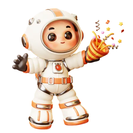 L'astronaute célèbre avec des confettis  3D Illustration