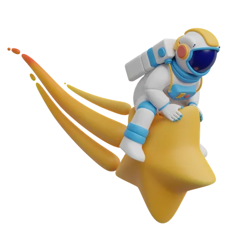 Astronaute chevauchant une étoile  3D Illustration