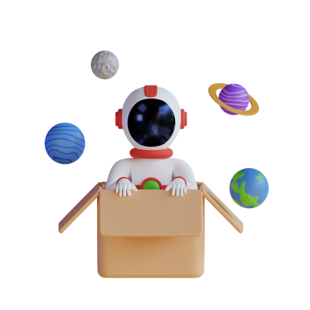 Astronaute dans une boîte  3D Illustration