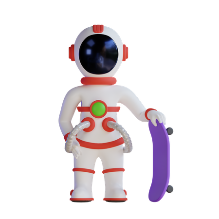 Astronaute debout avec planche à roulettes  3D Illustration