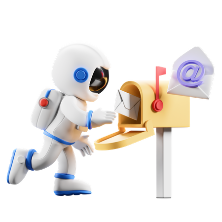 Astronaute déposant du courrier dans la boîte aux lettres  3D Illustration