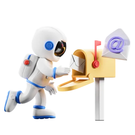 Astronaute déposant du courrier dans la boîte aux lettres  3D Illustration