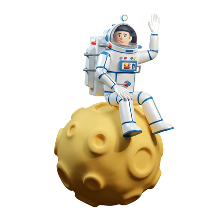 L'astronaute en combinaison spatiale est assis sur la Lune  3D Illustration