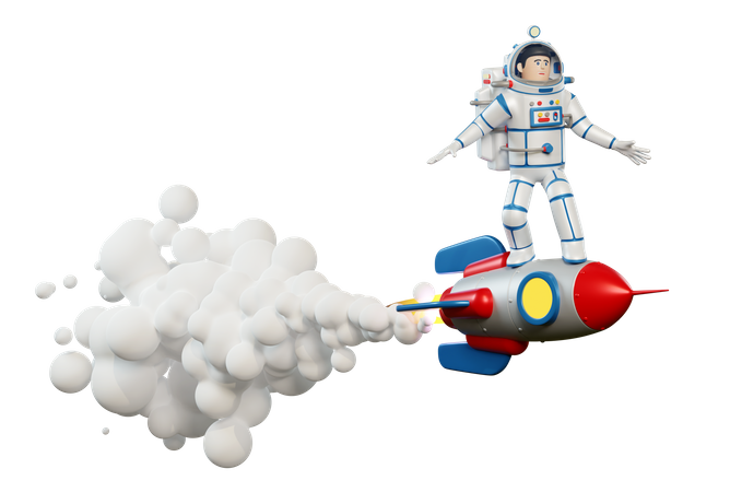 Astronaute en combinaison spatiale à bord d'une fusée dans l'espace  3D Illustration