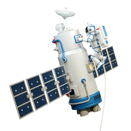 Lastronaute En Combinaison Spatiale Travaille Dans Un Espace Ouvert Avec Un Satellite Satellite Spatial Et Astronaute 3D Illustration