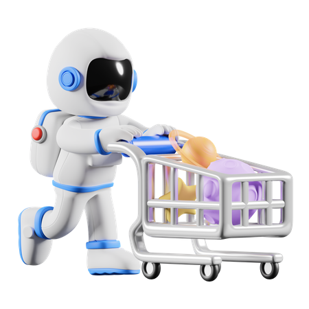 Astronaute faisant du shopping sur la planète  3D Illustration