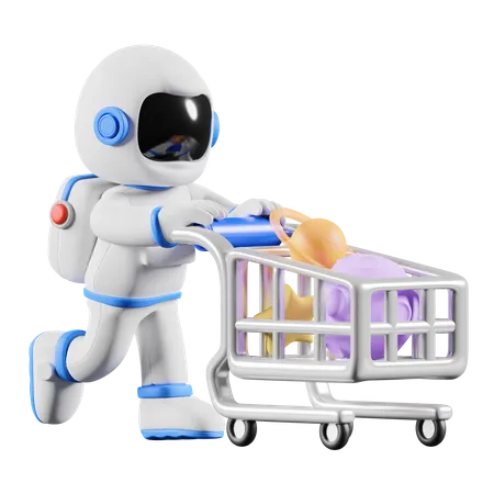 Astronaute faisant du shopping sur la planète  3D Illustration