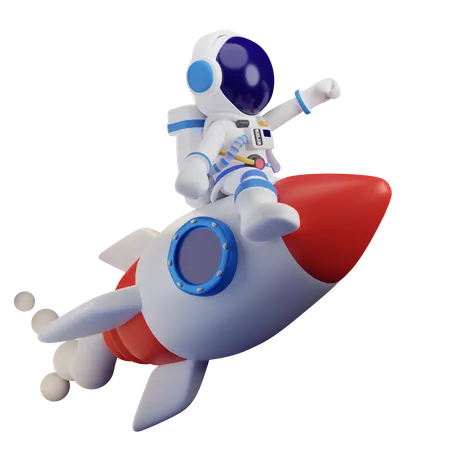 Astronaute faisant un tour en fusée  3D Illustration