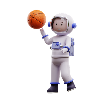 Astronaute jouant au basket  3D Illustration