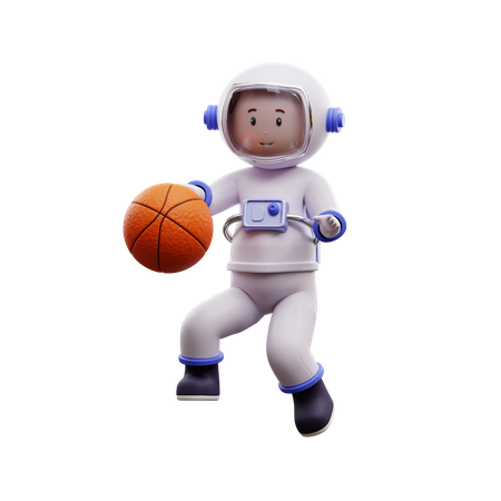 Astronaute jouant au basket  3D Illustration