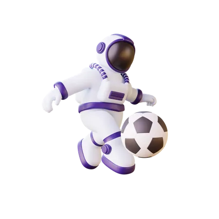 Astronaute jouant au football  3D Illustration