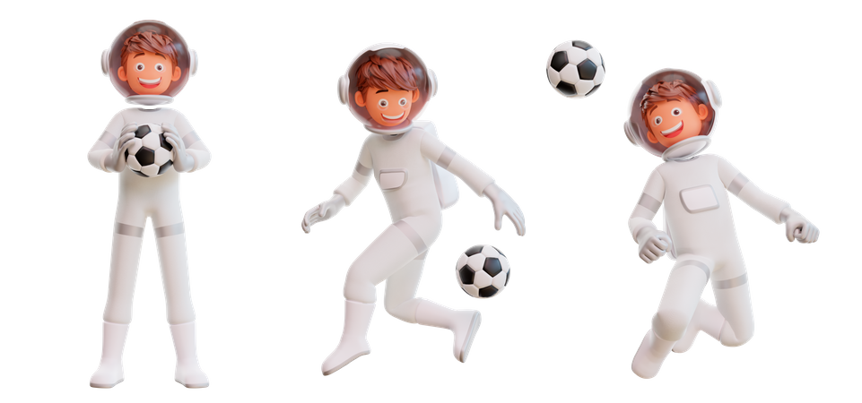 Spaceman jouant avec le football  3D Illustration