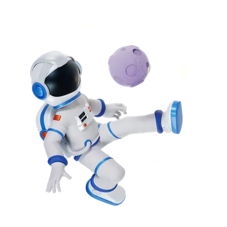 Astronaute jouant dans la Lune  3D Illustration