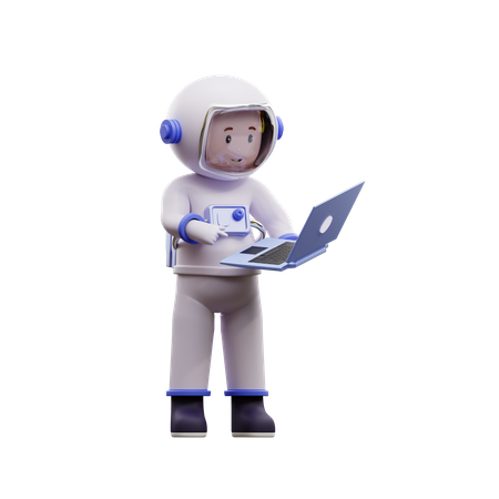 Astronaute jouant à un ordinateur portable  3D Illustration