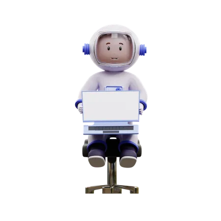 Astronaute jouant à un ordinateur portable  3D Illustration