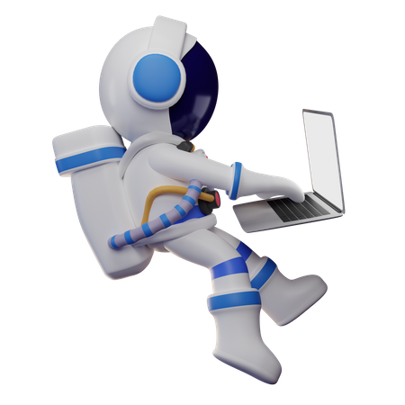 Astronaute mignon travaillant sur un ordinateur portable  3D Illustration