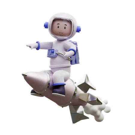 Astronaute chevauchant une fusée  3D Illustration