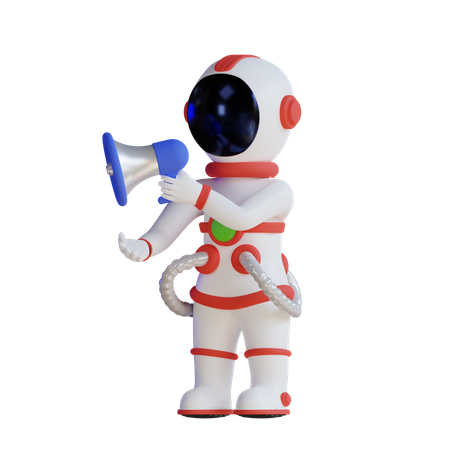Astronaute parlant avec un mégaphone  3D Illustration