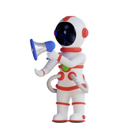 Astronaute parlant avec un mégaphone  3D Illustration
