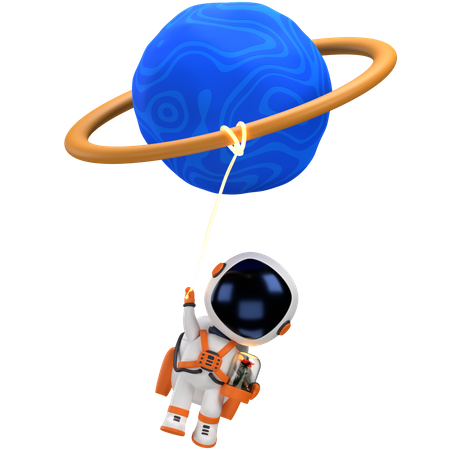 Astronaute suspendu à une planète  3D Illustration