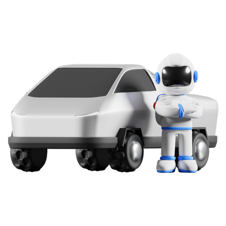 Astronaute posant avec un camion spatial  3D Illustration