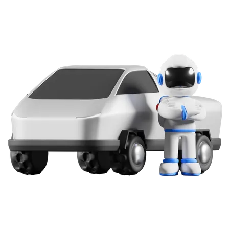 Astronaute posant avec un camion spatial  3D Illustration