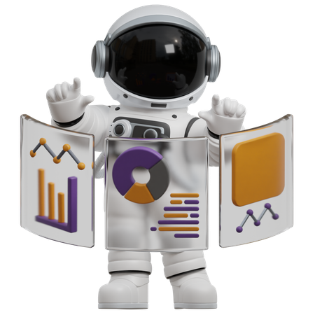 Astronaute présentant des visualisations de données  3D Illustration