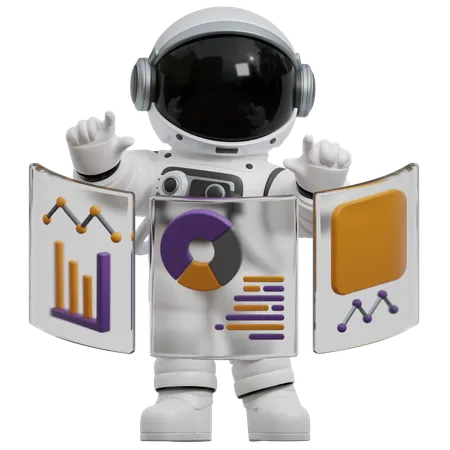 Astronaute présentant des visualisations de données  3D Illustration