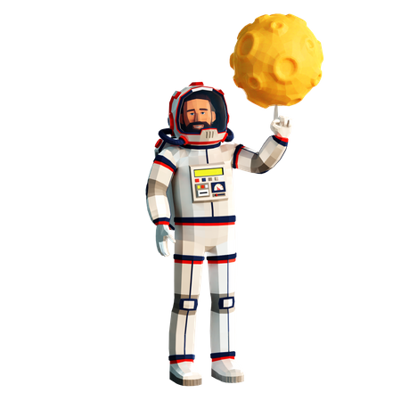 Astronaute faisant tourner la lune sur son doigt  3D Illustration