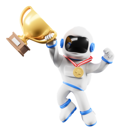 Astronaute recevant le trophée du champion  3D Illustration