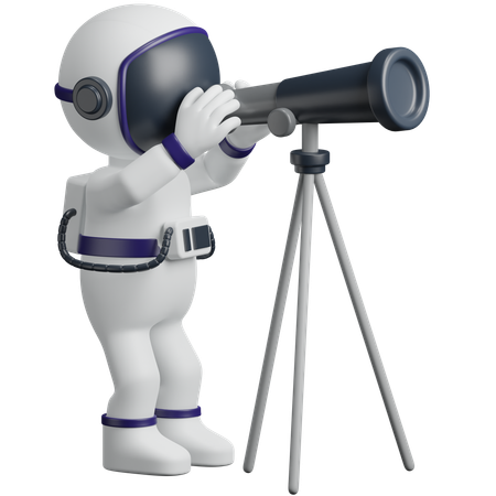 Astronaute regardant à travers un télescope  3D Icon