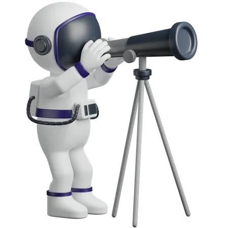 Astronaute regardant à travers un télescope  3D Icon