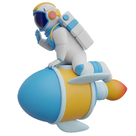 Astronaute sur fusée  3D Illustration