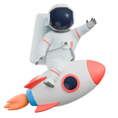 Astronaute chevauchant une fusée  3D Illustration