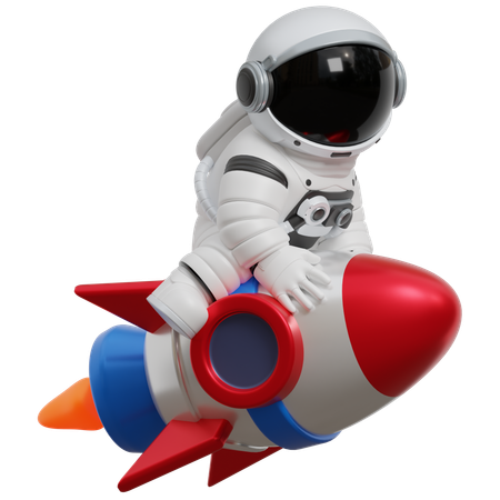 Astronaute chevauchant une fusée  3D Illustration