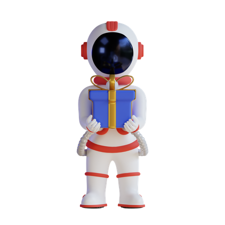 Astronaute tenant une boîte cadeau  3D Illustration