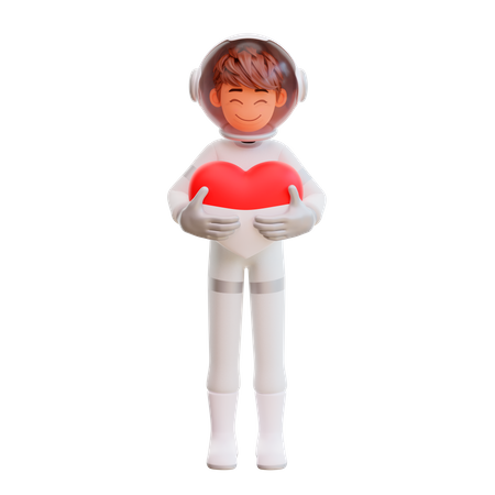 Astronaute tenant un ballon coeur  3D Illustration