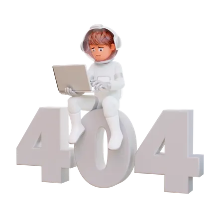 Astronaute tenant un ordinateur portable avec une erreur 404  3D Illustration